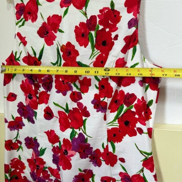 Chaps Floral Sheath Dress Cotton Sleeveless Preppy Midi Red Black White Print 12 - Picture 14 of 16